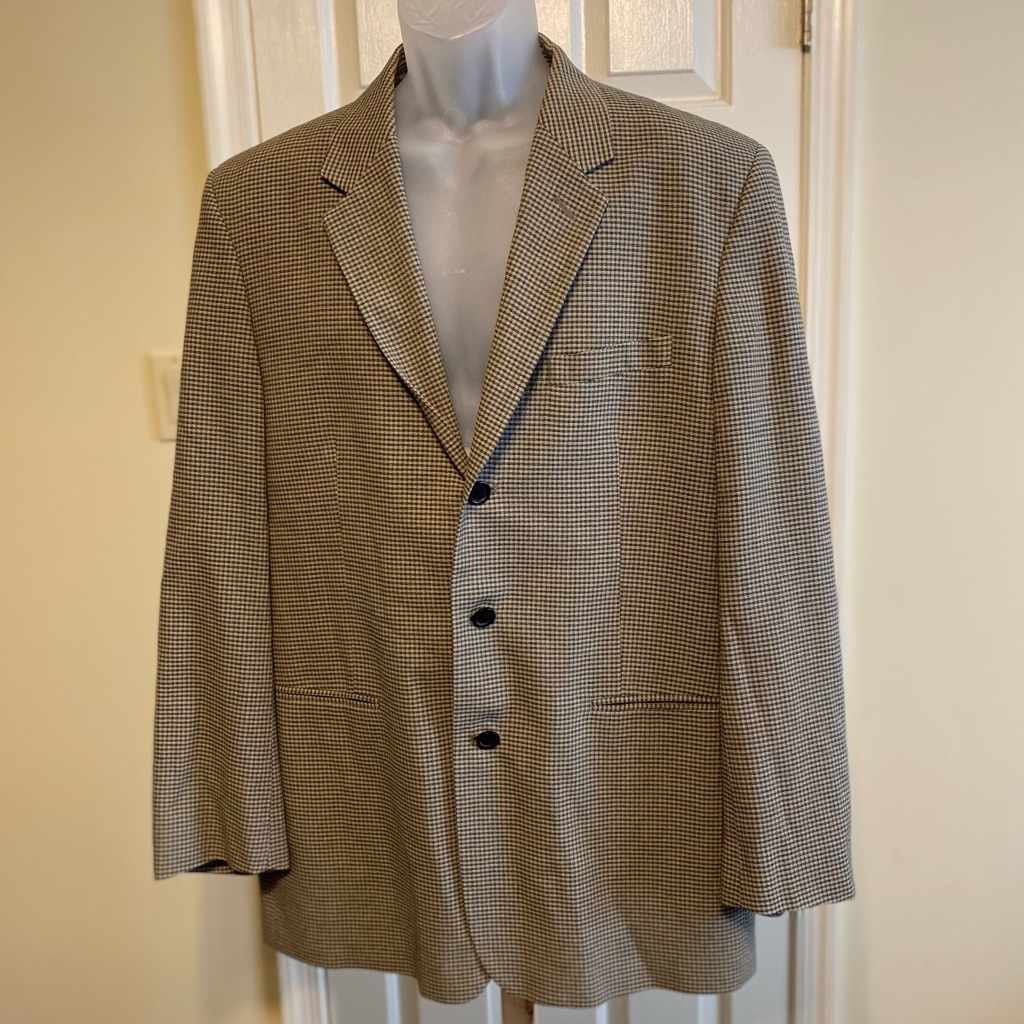 Claiborne - Mens Tan & Green Small Plaid Blazer, Size: 42r